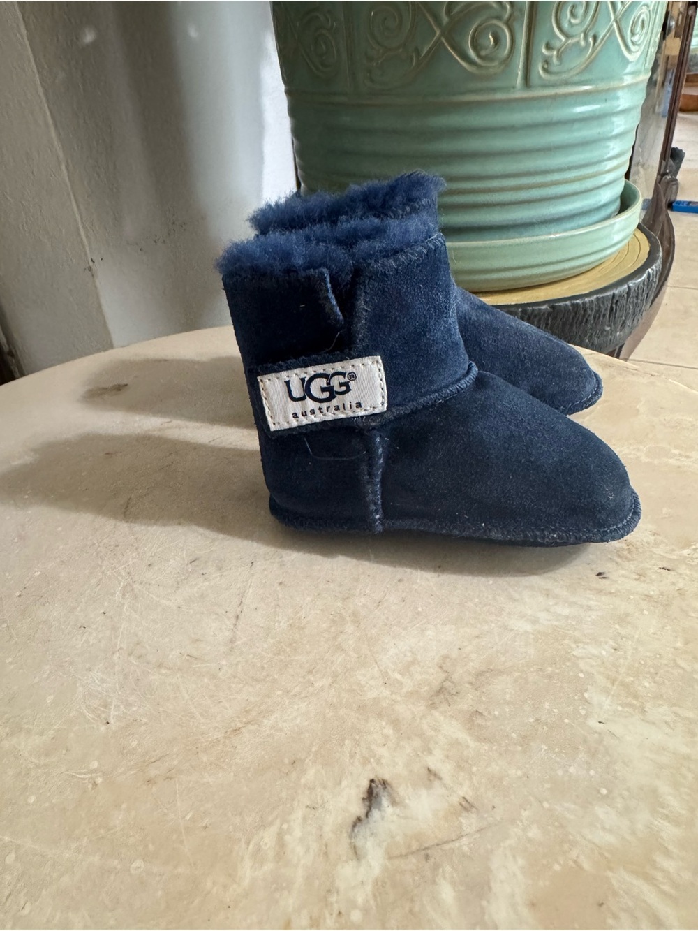 Gucci Kids Navy Suede Shearling Booties